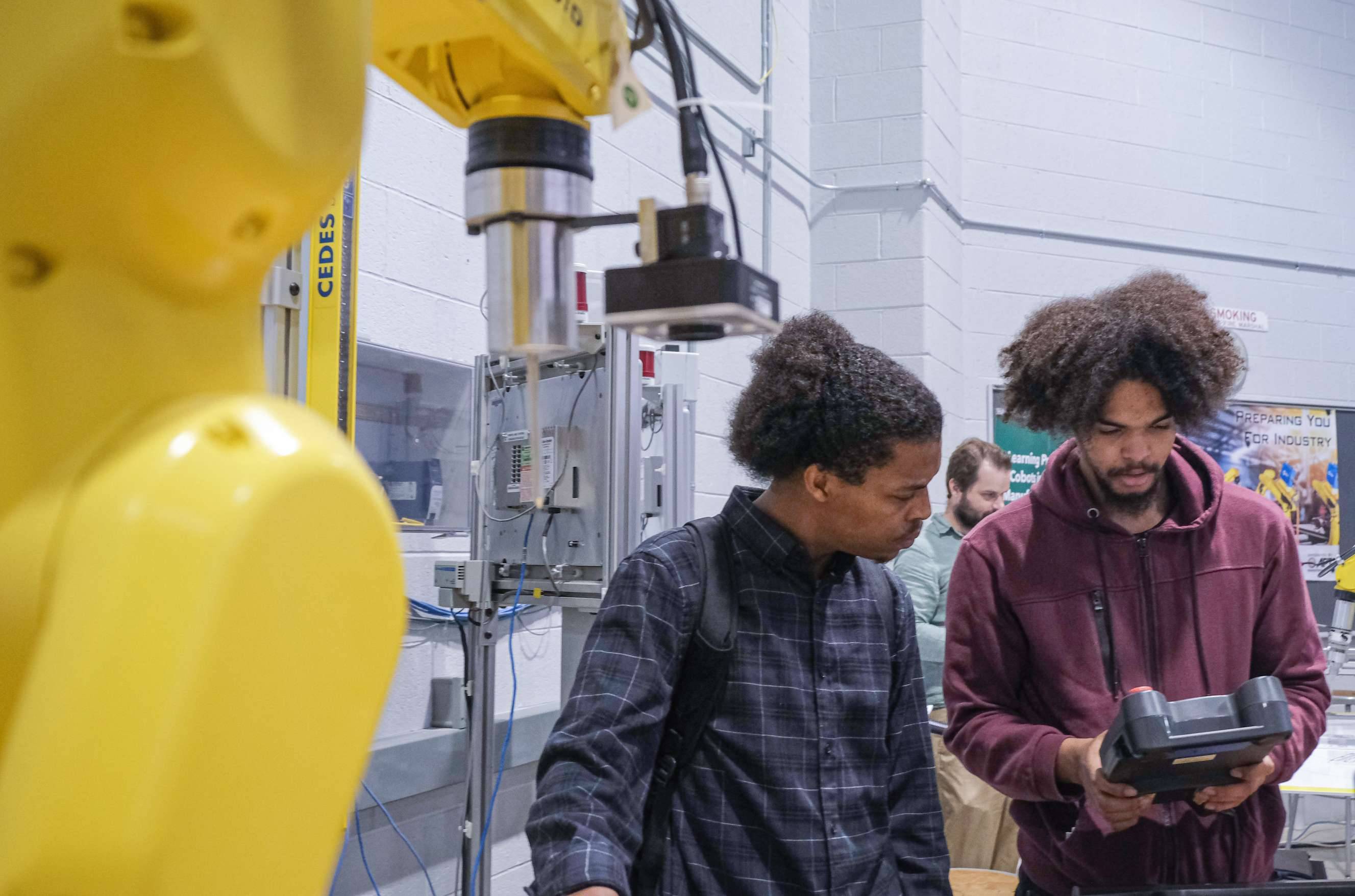 Students working on robot